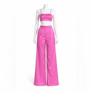 House of Harlow 1960 Pink Satin Set Wide Leg Pants Cami Matching  Large Revolve